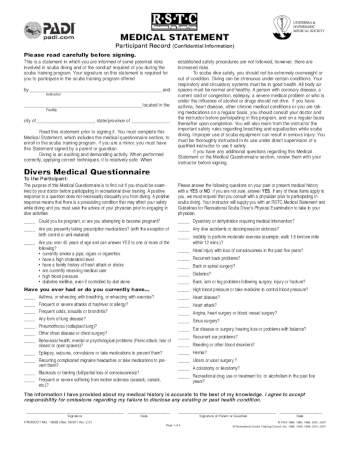 Open Water Dive Medical Questionnaire